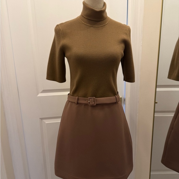 THEORY Combo Dress Bistretch Wool Twill Ribbed Sweater Turtleneck Size M - Picture 9 of 15